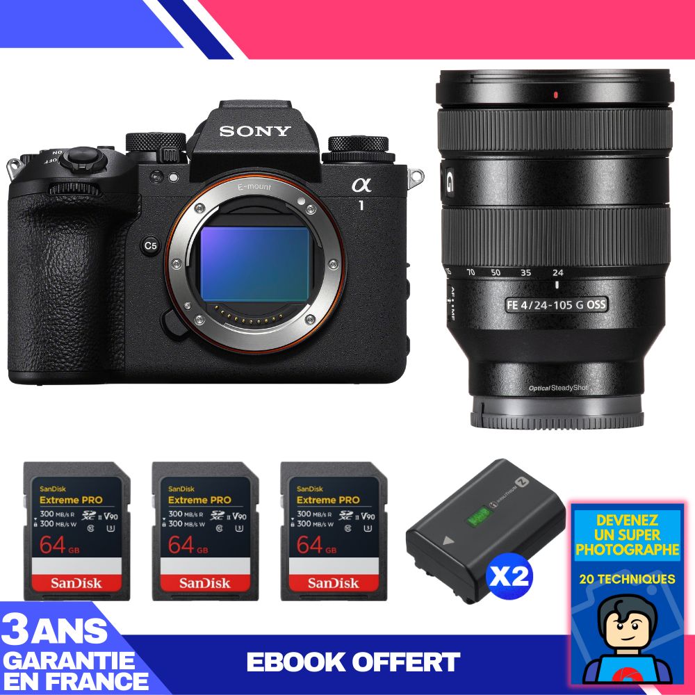 Boitier Sony alpha 1 II + FE 24 105mm f4 G OSS + 3 SanDisk Extreme PRO UHS II SDXC + 2 Sony NP FZ100 + Ebook 'Devenez Un Super Photographe - vue 2