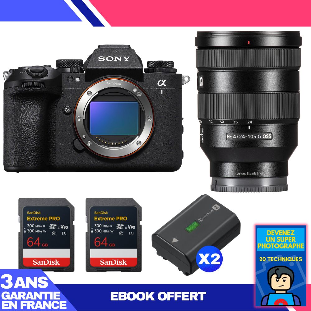 Boitier Sony alpha 1 II + FE 24 105mm f4 G OSS + 2 SanDisk Extreme PRO UHS II SDXC + 2 Sony NP FZ100 + Ebook 'Devenez Un Super Photographe - vue 2