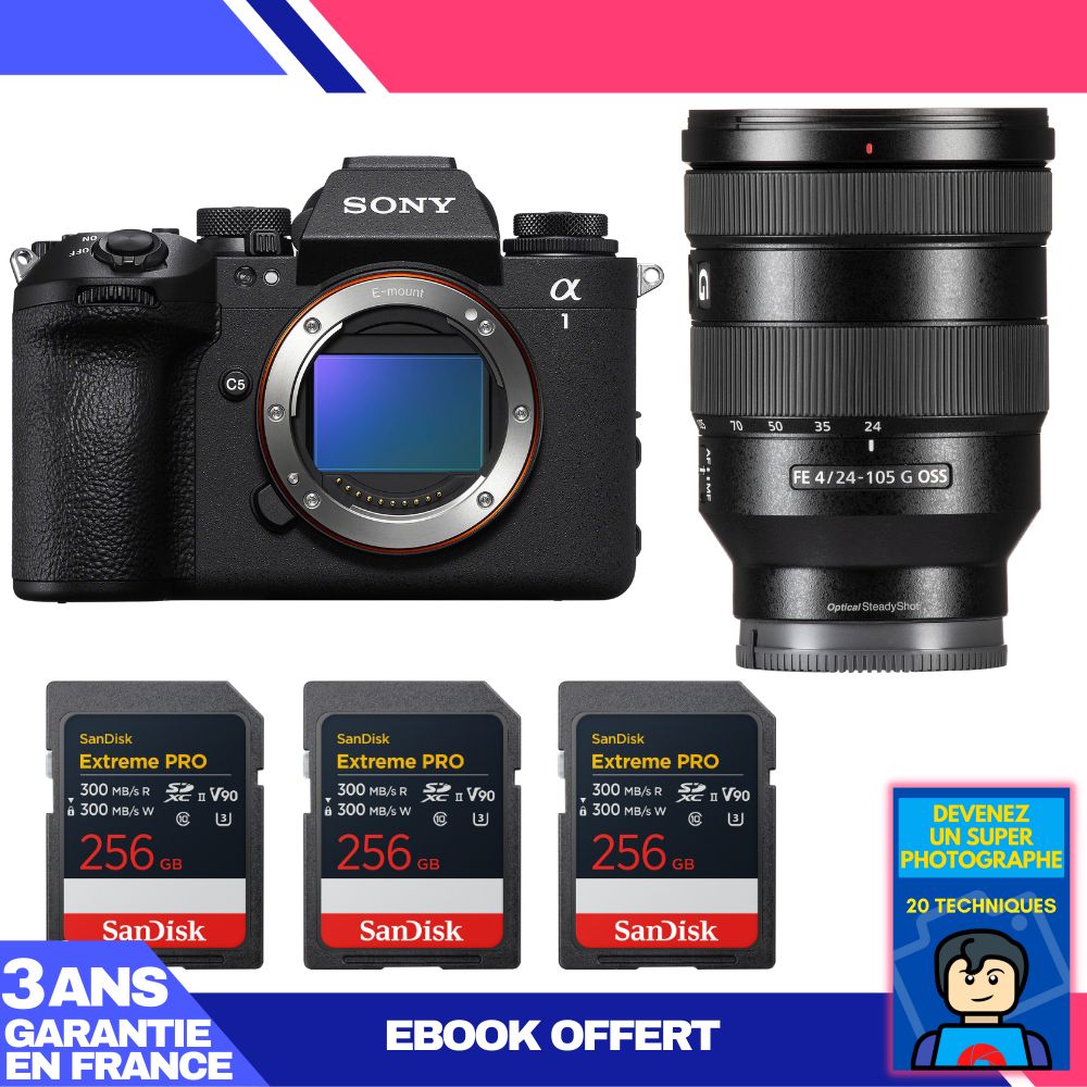 Boitier Sony alpha 1 II + FE 24 105mm f4 G OSS + 3 SanDisk Extreme PRO UHS II SDXC + Ebook 'Devenez Un Super Photographe - vue 2