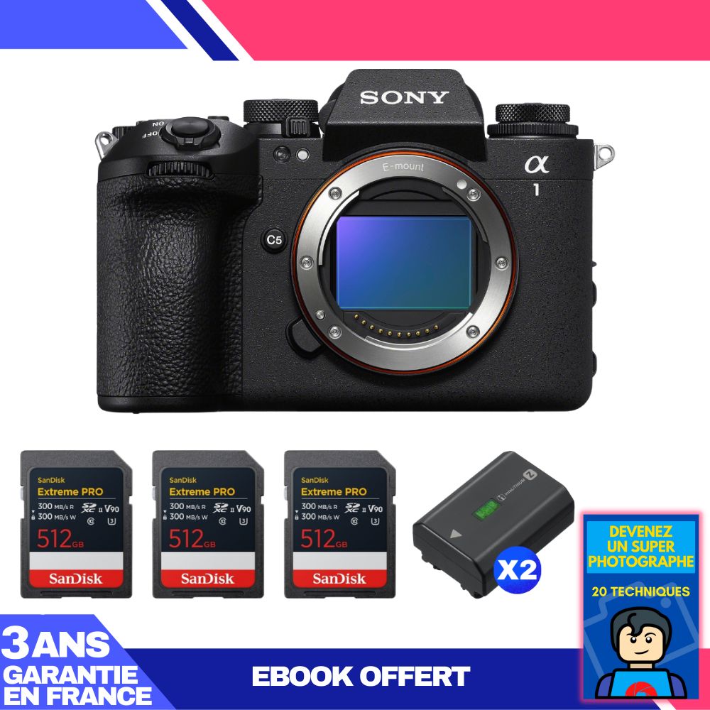 Boitier Sony alpha 1 II + 3 SanDisk Extreme PRO UHS II SDXC + 2 Sony NP FZ100 + Ebook 'Devenez Un Super Photographe - vue 3