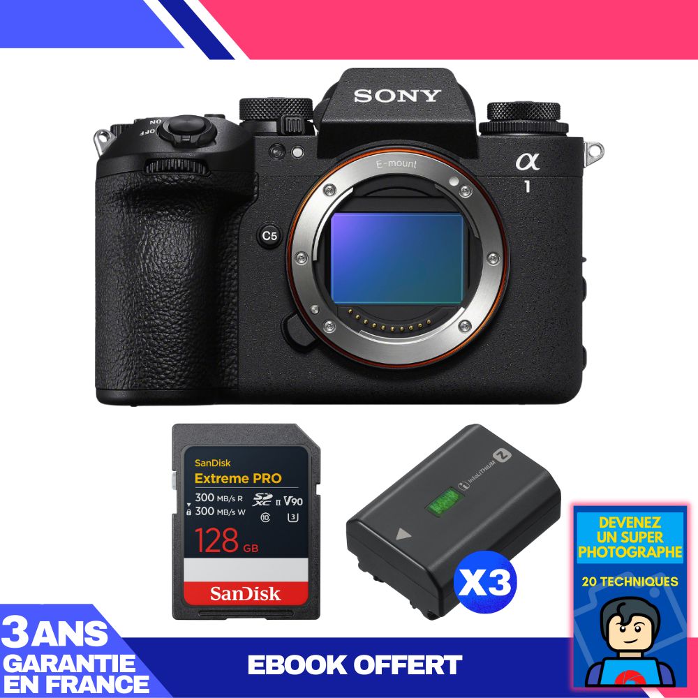 Boitier Sony alpha 1 II + 1 SanDisk Extreme PRO UHS II SDXC + 3 Sony NP FZ100 + Ebook 'Devenez Un Super Photographe - vue 3