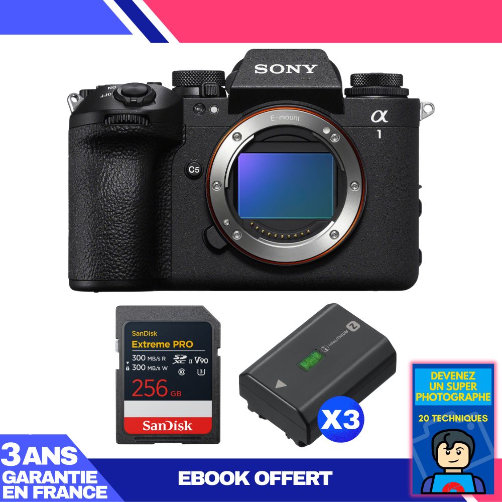 Boitier Sony alpha 1 II + 1 SanDisk Extreme PRO UHS II SDXC + 3 Sony NP FZ100 + Ebook 'Devenez Un Super Photographe - vue 2