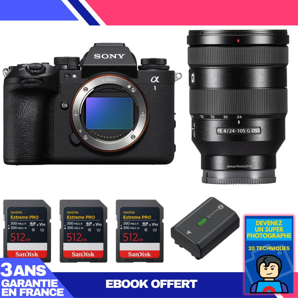 Boitier Sony alpha 1 II + FE 24 105mm f4 G OSS + 3 SanDisk Extreme PRO UHS II SDXC + Sony NP FZ100 + Ebook 'Devenez Un Super Photographe - vue 4