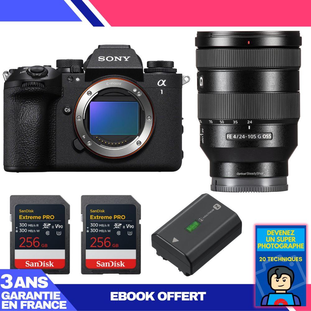 Boitier Sony alpha 1 II + FE 24 105mm f4 G OSS + 2 SanDisk Extreme PRO UHS II SDXC + Sony NP FZ100 + Ebook 'Devenez Un Super Photographe - vue 2