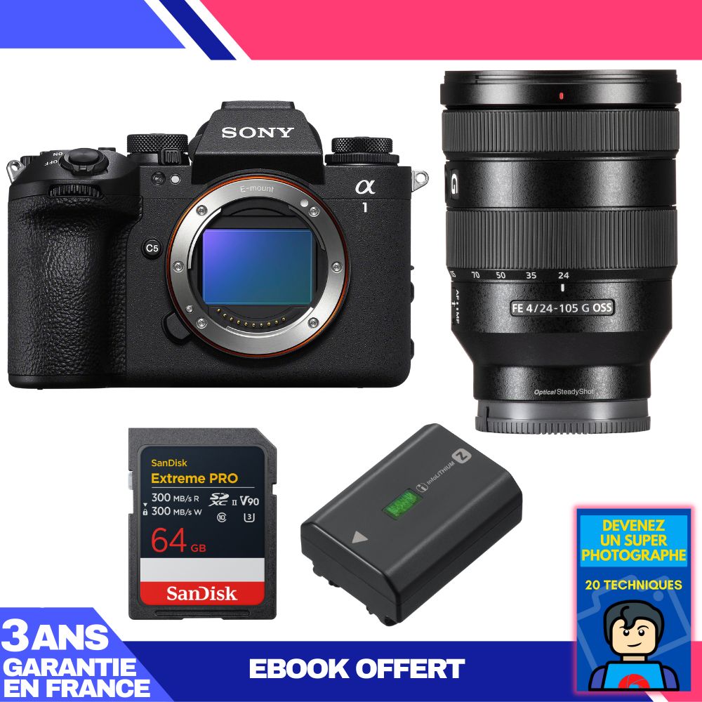 Boitier Sony alpha 1 II + FE 24 105mm f4 G OSS + 1 SanDisk Extreme PRO UHS II SDXC + Sony NP FZ100 + Ebook 'Devenez Un Super Photographe - vue 2