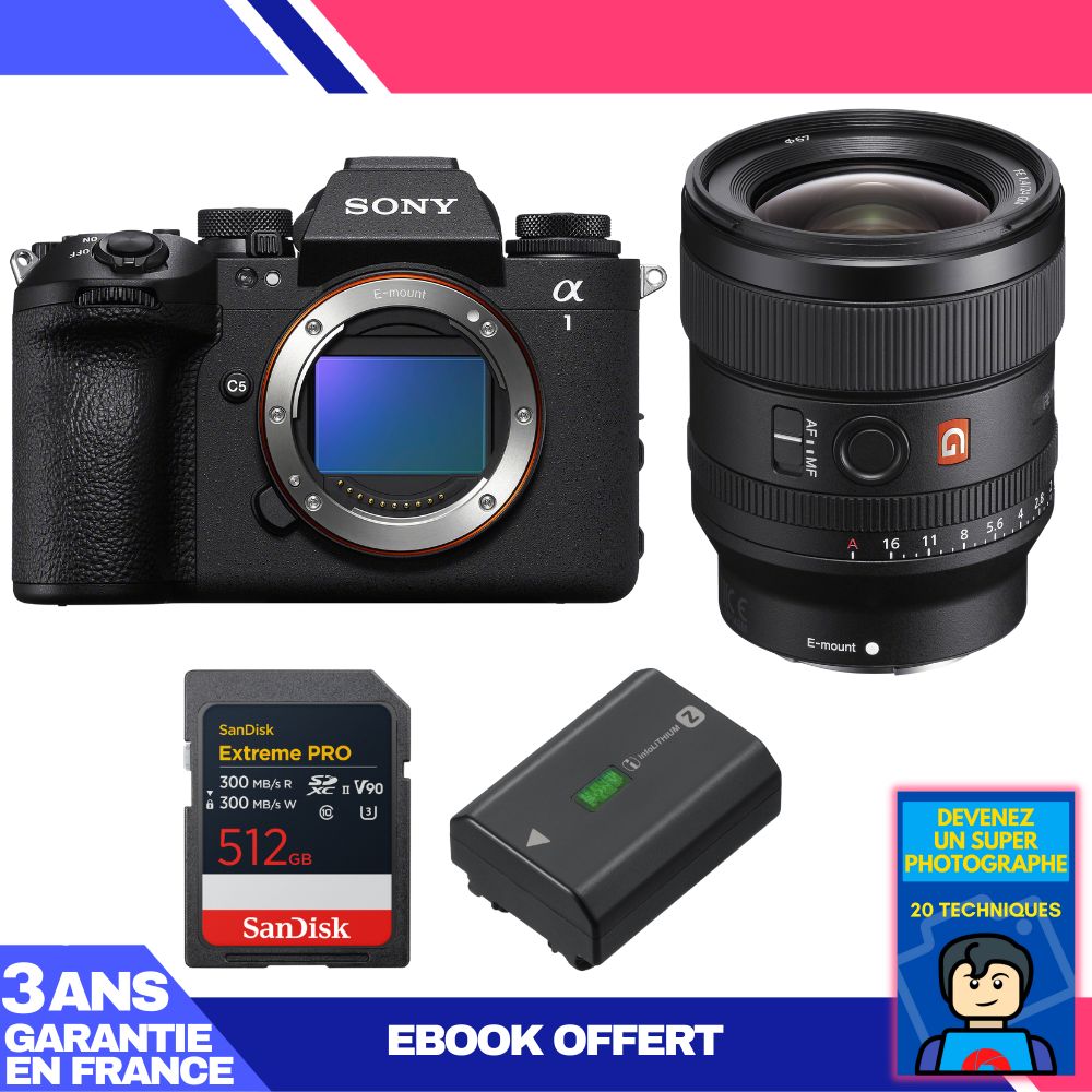 Boitier Sony alpha 1 II + FE 24mm f1.4 GM + 1 SanDisk Extreme PRO UHS II SDXC + Sony NP FZ100 + Ebook 'Devenez Un Super Photographe - vue 3