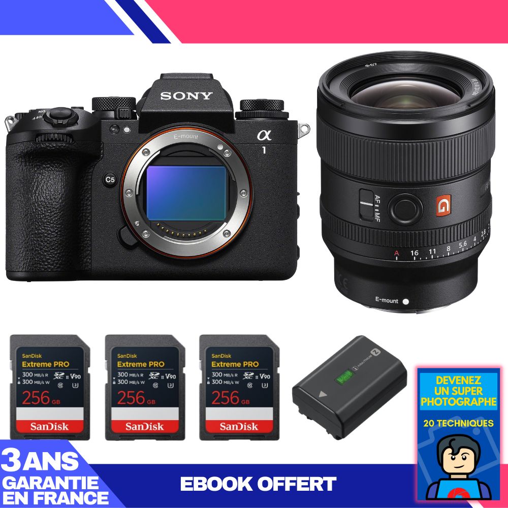 Boitier Sony alpha 1 II + FE 24mm f1.4 GM + 3 SanDisk Extreme PRO UHS II SDXC + Sony NP FZ100 + Ebook 'Devenez Un Super Photographe - vue 3