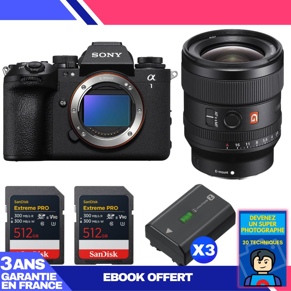 Boitier Sony alpha 1 II + FE 24mm f1.4 GM + 2 SanDisk Extreme PRO UHS II SDXC + 3 Sony NP FZ100 + Ebook 'Devenez Un Super Photographe - vue 4