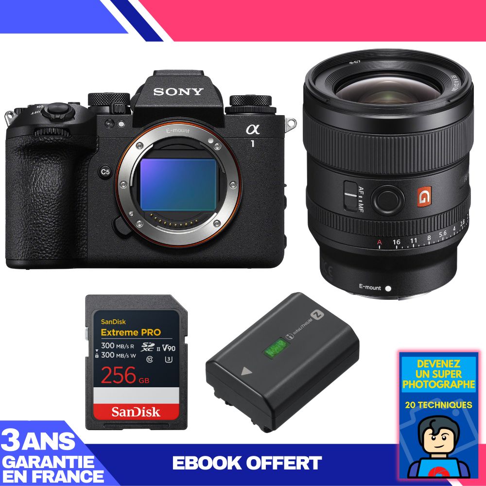 Boitier Sony alpha 1 II + FE 24mm f1.4 GM + 1 SanDisk Extreme PRO UHS II SDXC + Sony NP FZ100 + Ebook 'Devenez Un Super Photographe
