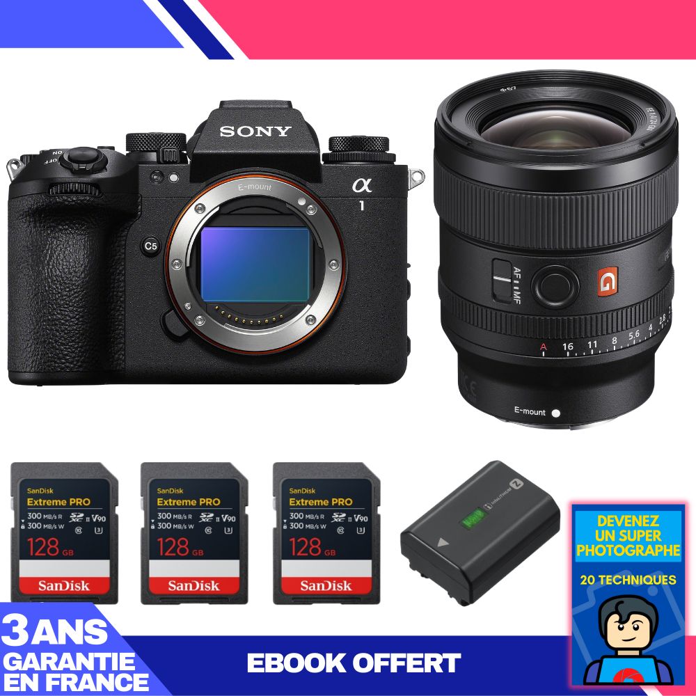 Boitier Sony alpha 1 II + FE 24mm f1.4 GM + 3 SanDisk Extreme PRO UHS II SDXC + Sony NP FZ100 + Ebook 'Devenez Un Super Photographe - vue 2