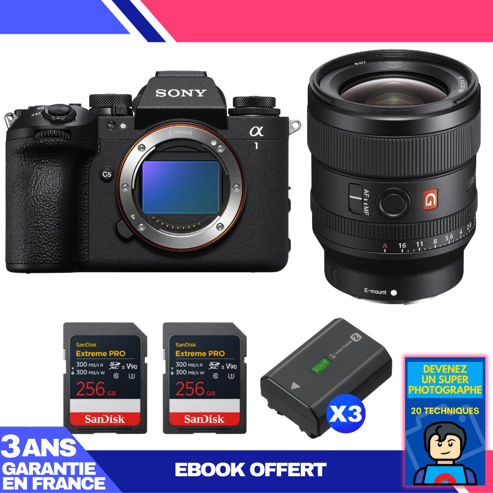 Boitier Sony alpha 1 II + FE 24mm f1.4 GM + 2 SanDisk Extreme PRO UHS II SDXC + 3 Sony NP FZ100 + Ebook 'Devenez Un Super Photographe - vue 2