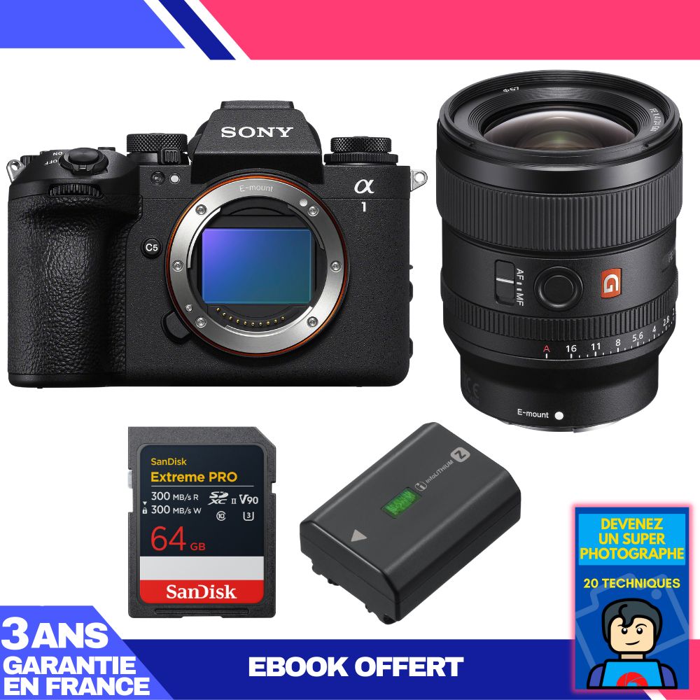 Boitier Sony alpha 1 II + FE 24mm f1.4 GM + 1 SanDisk Extreme PRO UHS II SDXC + Sony NP FZ100 + Ebook 'Devenez Un Super Photographe - vue 2