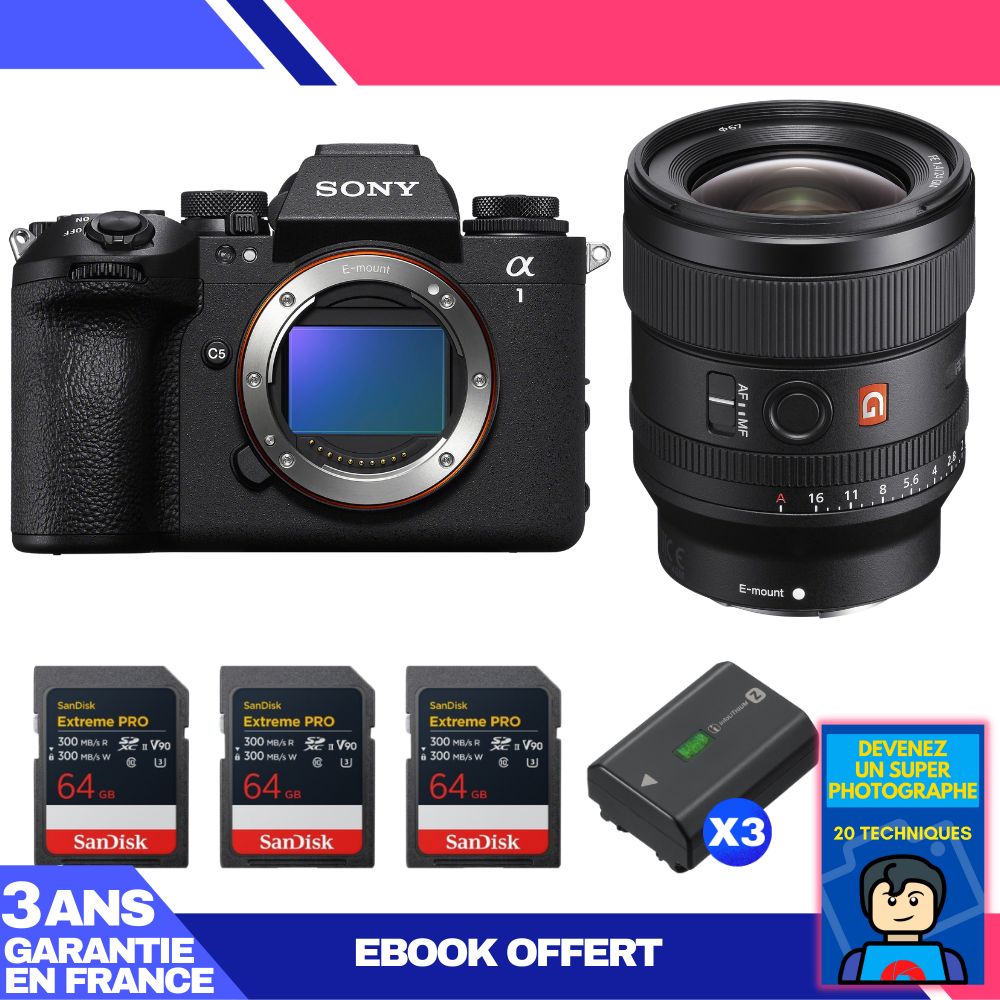 Boitier Sony alpha 1 II + FE 24mm f1.4 GM + 3 SanDisk Extreme PRO UHS II SDXC + 3 Sony NP FZ100 + Ebook 'Devenez Un Super Photographe - vue 2