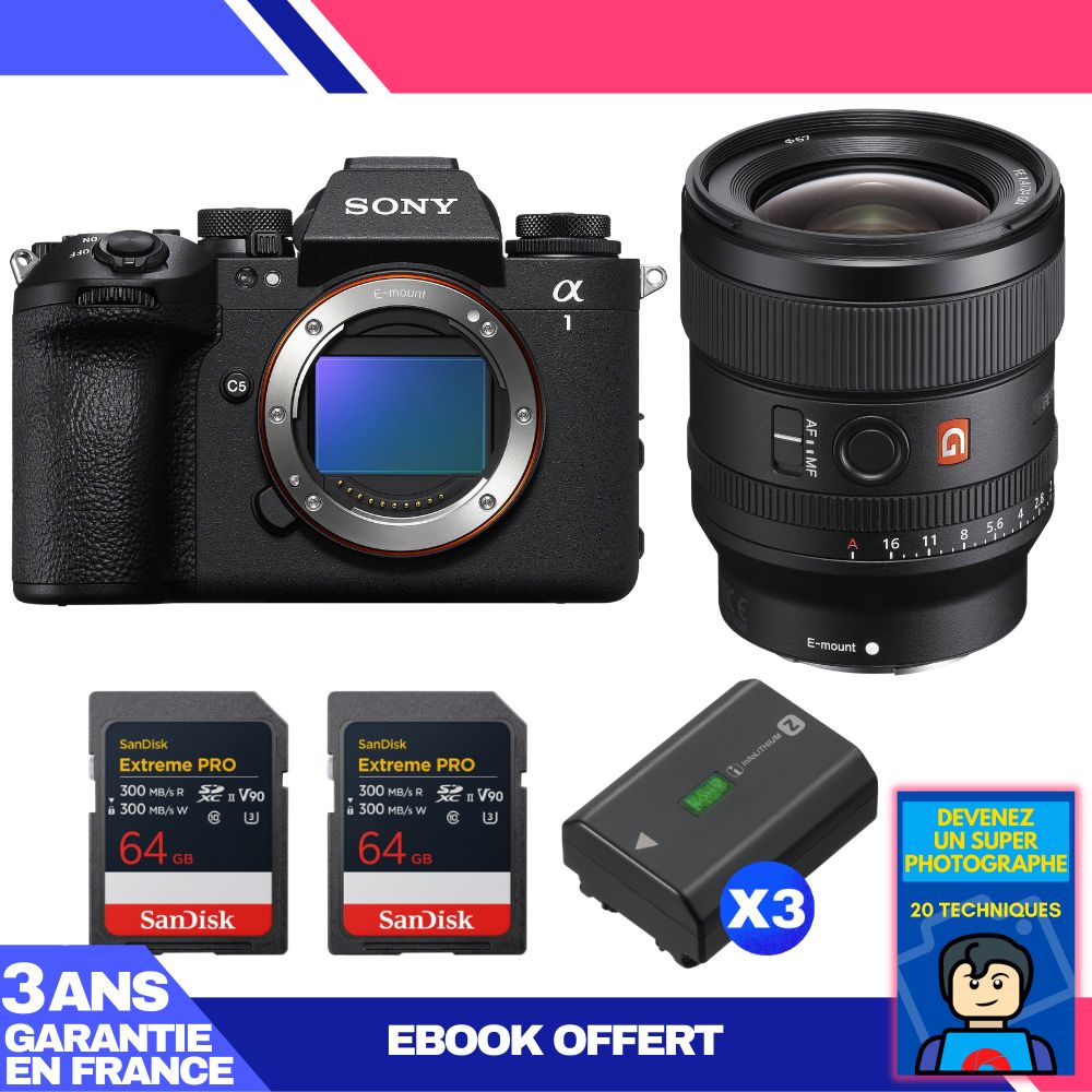 Boitier Sony alpha 1 II + FE 24mm f1.4 GM + 2 SanDisk Extreme PRO UHS II SDXC + 3 Sony NP FZ100 + Ebook 'Devenez Un Super Photographe - vue 3