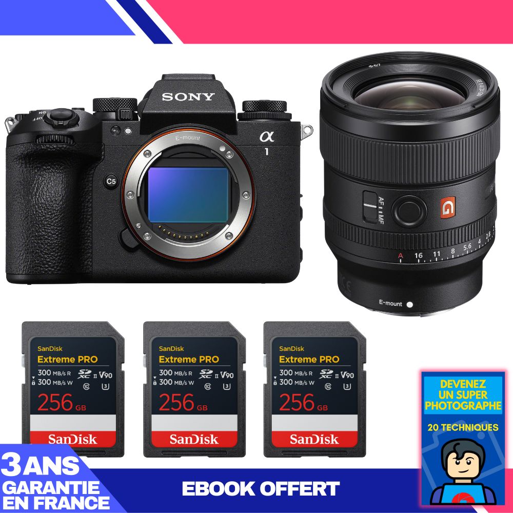Boitier Sony alpha 1 II + FE 24mm f1.4 GM + 3 SanDisk Extreme PRO UHS II SDXC + Ebook 'Devenez Un Super Photographe