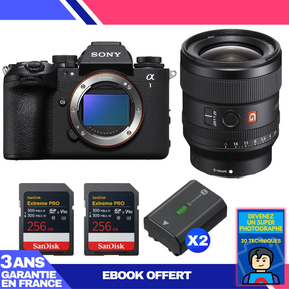 Boitier Sony alpha 1 II + FE 24mm f1.4 GM + 2 SanDisk Extreme PRO UHS II SDXC + 2 Sony NP FZ100 + Ebook 'Devenez Un Super Photographe