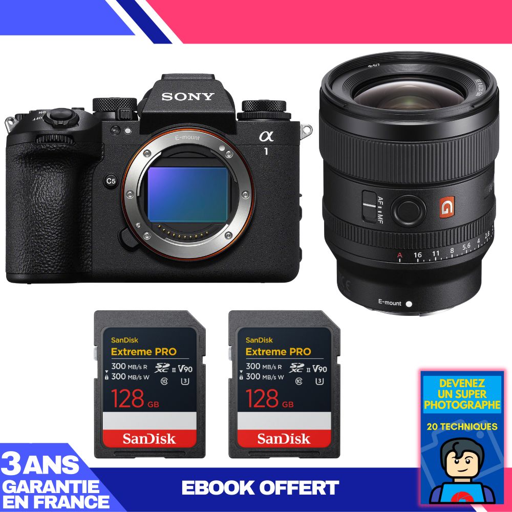 Boitier Sony alpha 1 II + FE 24mm f1.4 GM + 2 SanDisk Extreme PRO UHS II SDXC + Ebook 'Devenez Un Super Photographe