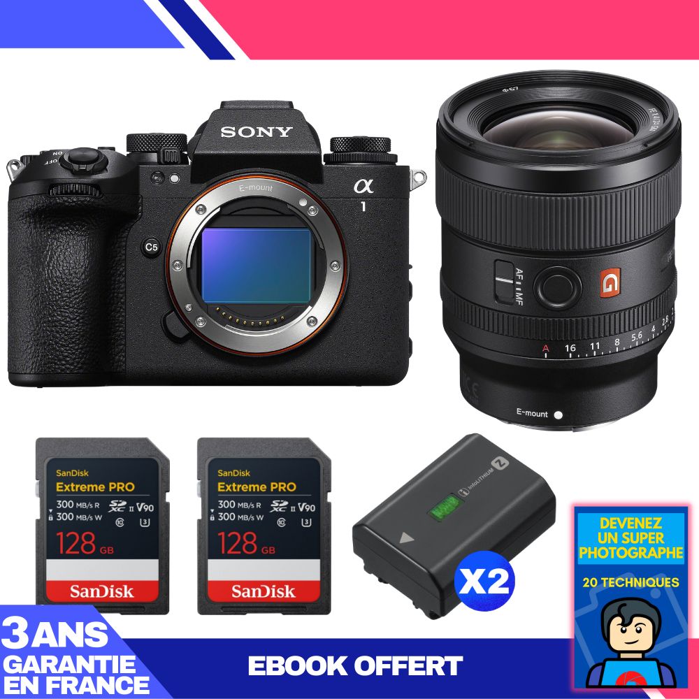 Boitier Sony alpha 1 II + FE 24mm f1.4 GM + 2 SanDisk Extreme PRO UHS II SDXC + 2 Sony NP FZ100 + Ebook 'Devenez Un Super Photographe - vue 2