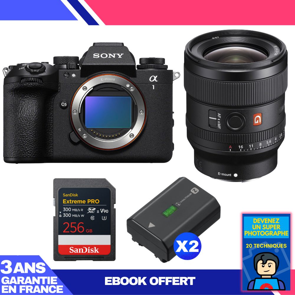Boitier Sony alpha 1 II + FE 24mm f1.4 GM + 1 SanDisk Extreme PRO UHS II SDXC + 2 Sony NP FZ100 + Ebook 'Devenez Un Super Photographe - vue 3
