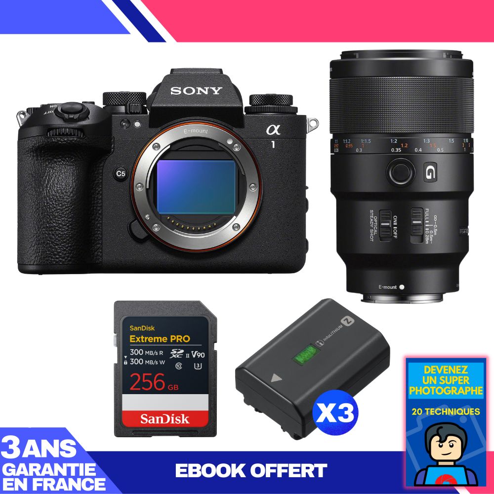 Boitier Sony alpha 1 II + FE 90mm f2.8 Macro G OSS + 1 SanDisk Extreme PRO UHS II SDXC + 3 Sony NP FZ100 + Ebook 'Devenez Un Super Photographe - vue 2