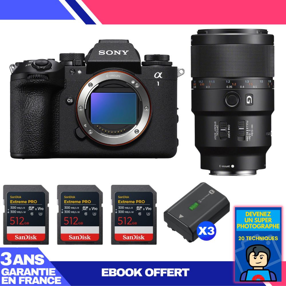 Boitier Sony alpha 1 II + FE 90mm f2.8 Macro G OSS + 3 SanDisk Extreme PRO UHS II SDXC + 3 Sony NP FZ100 + Ebook 'Devenez Un Super Photographe - vue 3