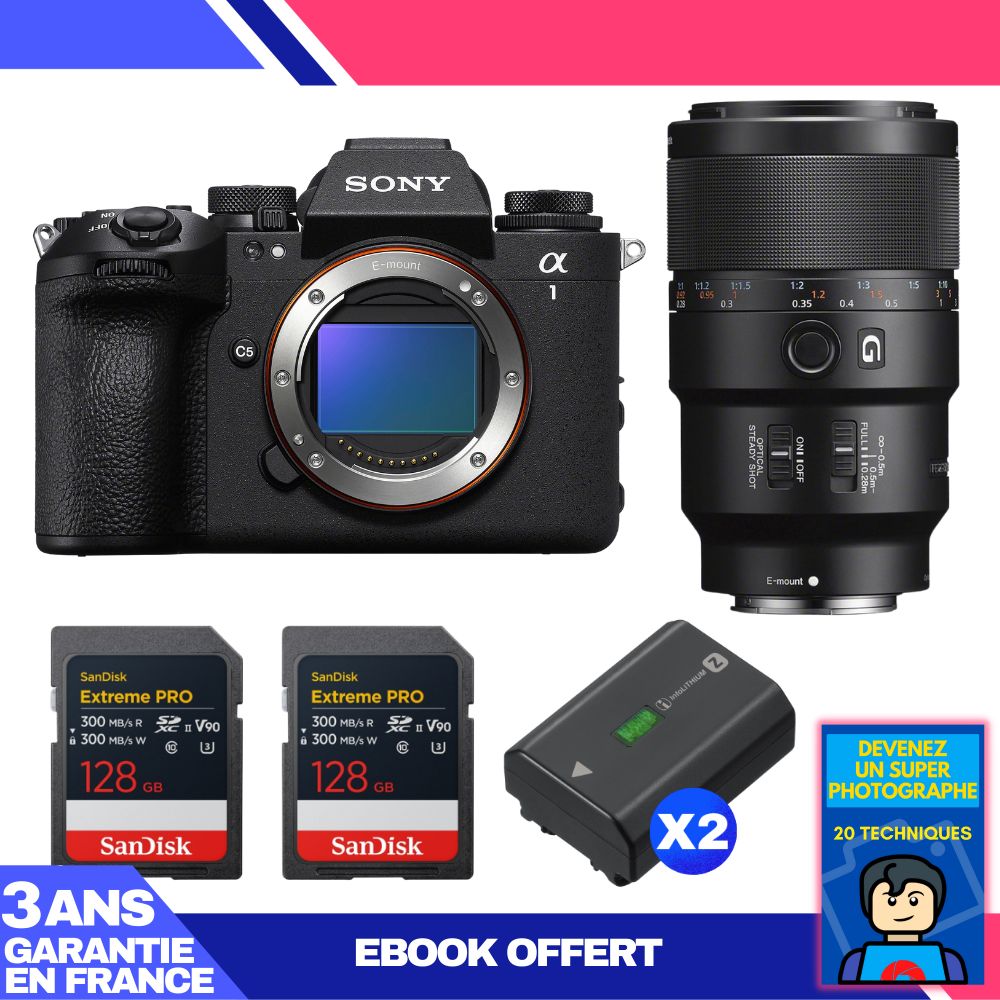 Boitier Sony alpha 1 II + FE 90mm f2.8 Macro G OSS + 2 SanDisk Extreme PRO UHS II SDXC + 2 Sony NP FZ100 + Ebook 'Devenez Un Super Photographe - vue 3