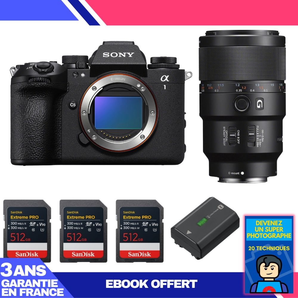 Boitier Sony alpha 1 II + FE 90mm f2.8 Macro G OSS + 3 SanDisk Extreme PRO UHS II SDXC + Sony NP FZ100 + Ebook 'Devenez Un Super Photographe - vue 3