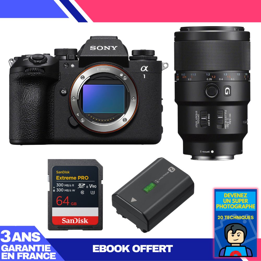 Boitier Sony alpha 1 II + FE 90mm f2.8 Macro G OSS + 1 SanDisk Extreme PRO UHS II SDXC + Sony NP FZ100 + Ebook 'Devenez Un Super Photographe - vue 3