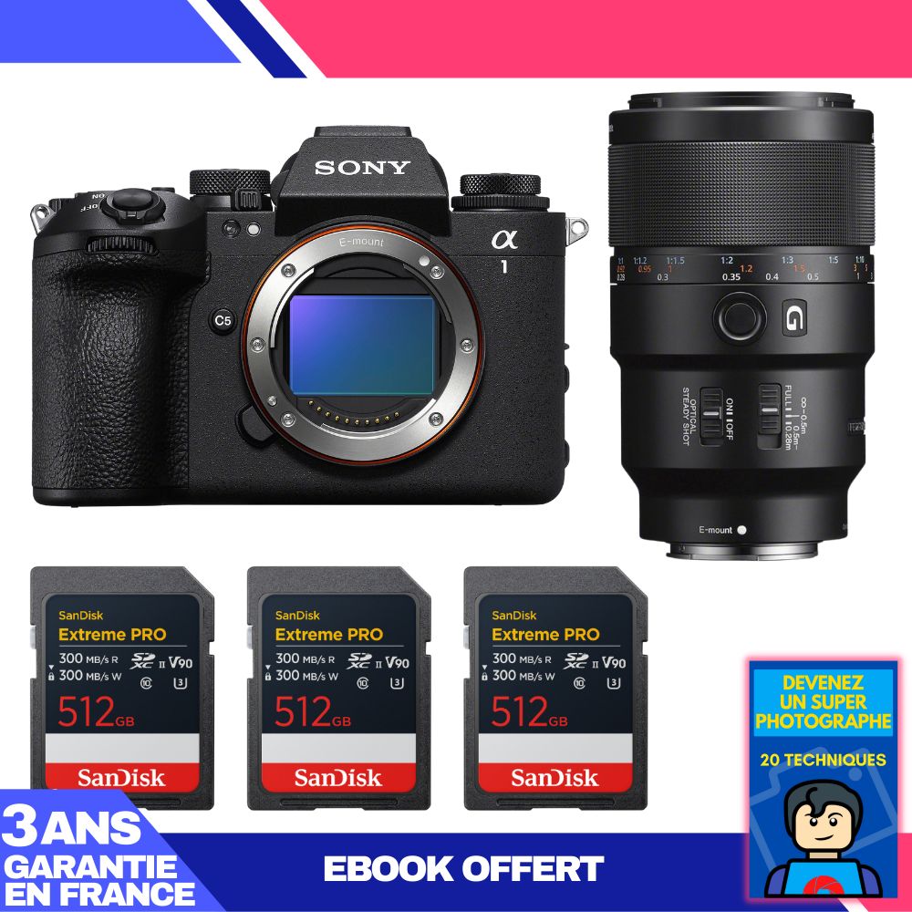 Boitier Sony alpha 1 II + FE 90mm f2.8 Macro G OSS + 3 SanDisk Extreme PRO UHS II SDXC + Ebook 'Devenez Un Super Photographe - vue 3