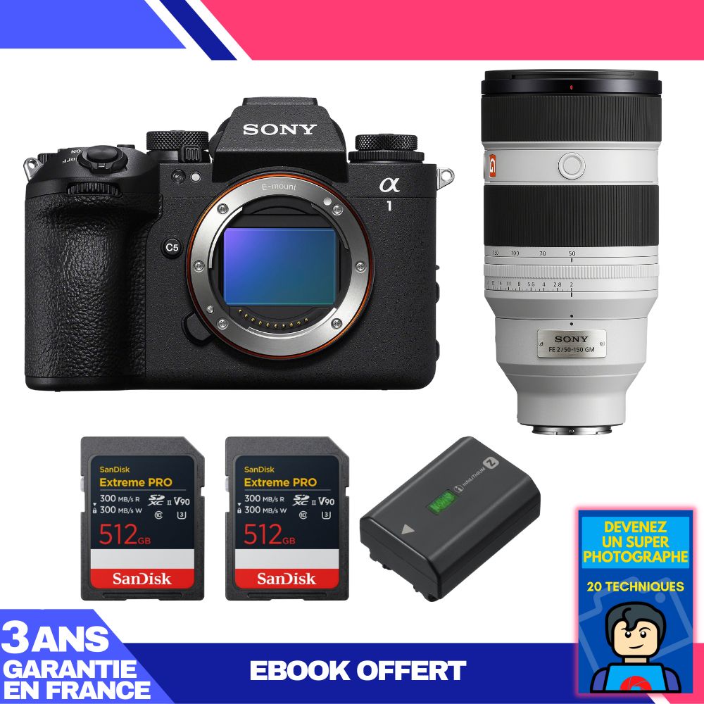 Boitier Sony alpha 1 II + FE 50 150mm f2 GM + 2 SanDisk Extreme PRO UHS II SDXC + Sony NP FZ100 + Ebook 'Devenez Un Super Photographe - vue 2