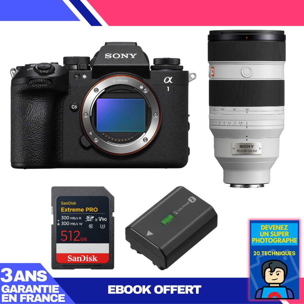 Boitier Sony alpha 1 II + FE 50 150mm f2 GM + 1 SanDisk Extreme PRO UHS II SDXC + Sony NP FZ100 + Ebook 'Devenez Un Super Photographe - vue 2
