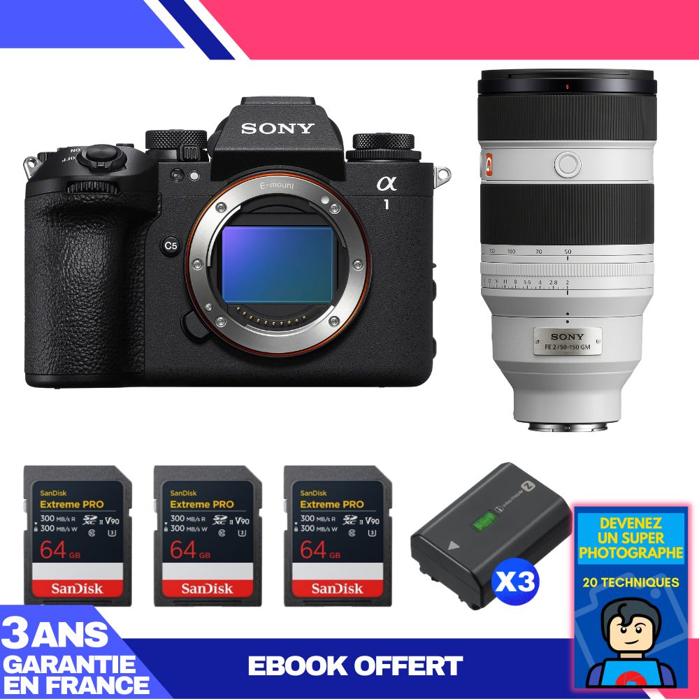 Boitier Sony alpha 1 II + FE 50 150mm f2 GM + 3 SanDisk Extreme PRO UHS II SDXC + 3 Sony NP FZ100 + Ebook 'Devenez Un Super Photographe - vue 2