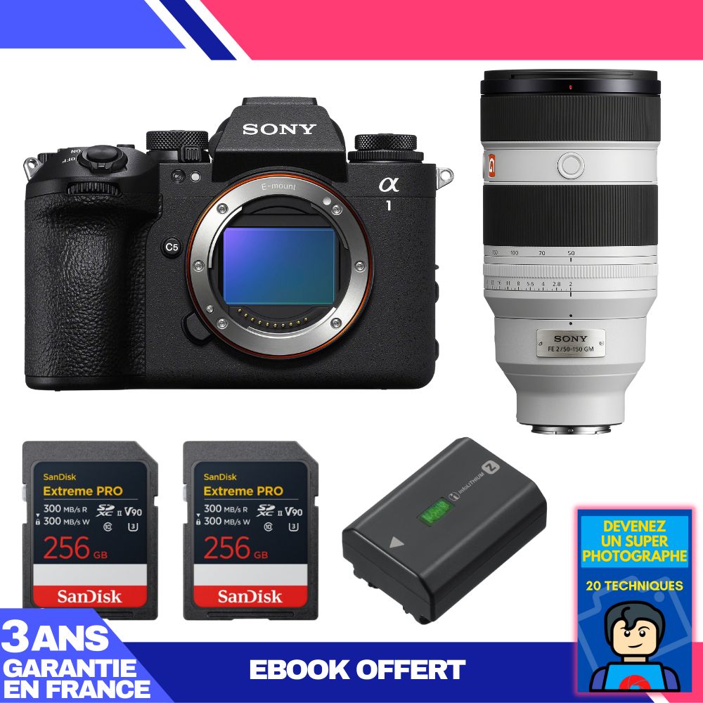 Boitier Sony alpha 1 II + FE 50 150mm f2 GM + 2 SanDisk Extreme PRO UHS II SDXC + Sony NP FZ100 + Ebook 'Devenez Un Super Photographe - vue 3