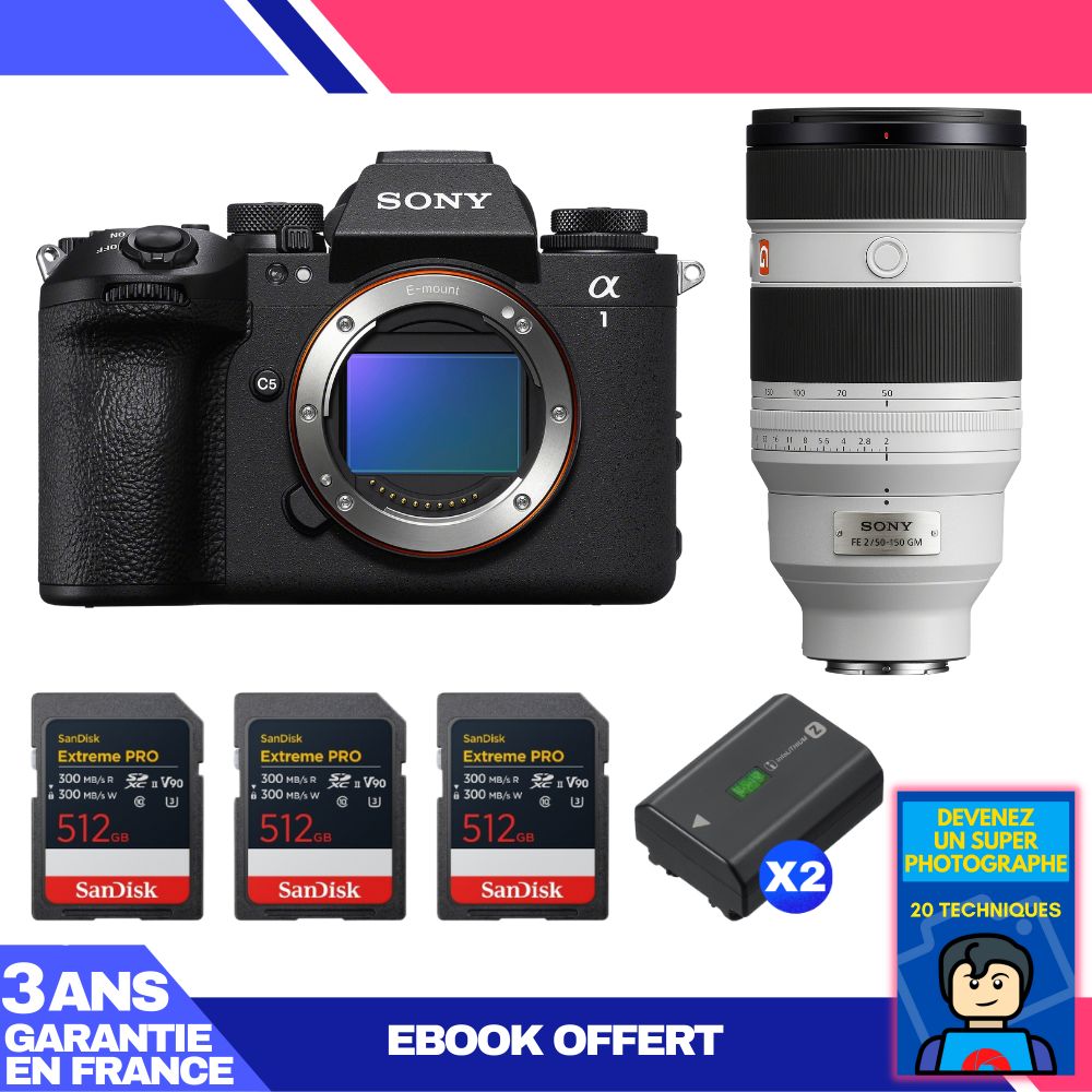 Boitier Sony alpha 1 II + FE 50 150mm f2 GM + 3 SanDisk Extreme PRO UHS II SDXC + 2 Sony NP FZ100 + Ebook 'Devenez Un Super Photographe - vue 4