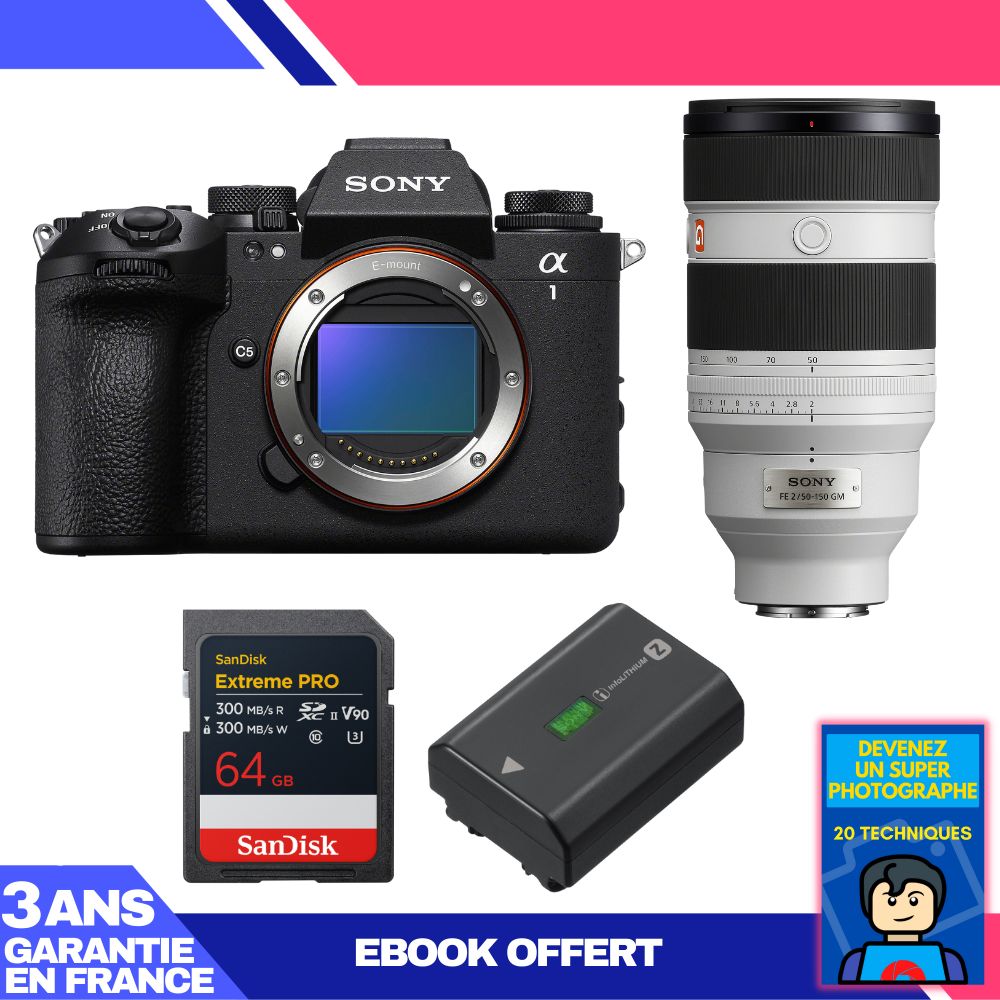 Boitier Sony alpha 1 II + FE 50 150mm f2 GM + 1 SanDisk Extreme PRO UHS II SDXC + Sony NP FZ100 + Ebook 'Devenez Un Super Photographe - vue 3