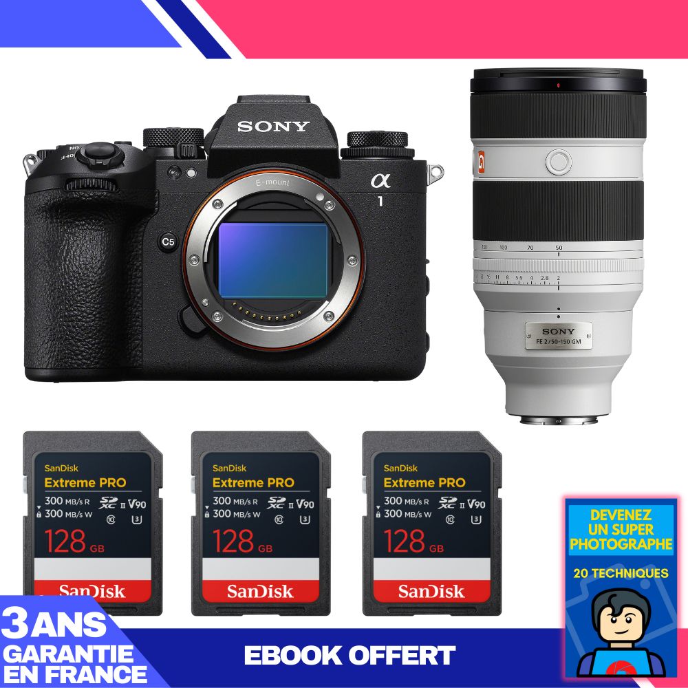 Boitier Sony alpha 1 II + FE 50 150mm f2 GM + 3 SanDisk Extreme PRO UHS II SDXC + Ebook 'Devenez Un Super Photographe