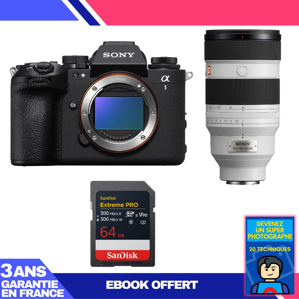 Boitier Sony alpha 1 II + FE 50 150mm f2 GM + 1 SanDisk Extreme PRO UHS II SDXC + Ebook 'Devenez Un Super Photographe