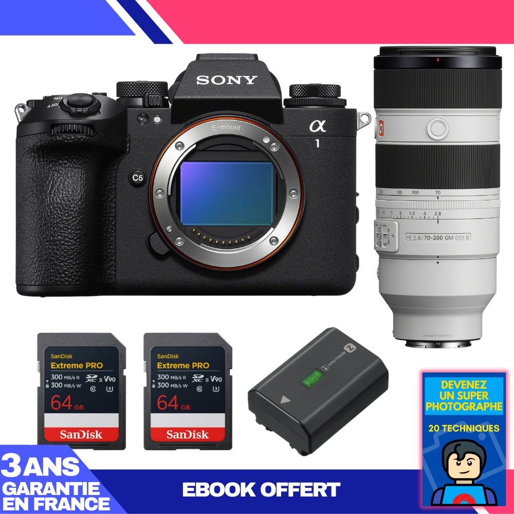 Boitier Sony alpha 1 II + FE 70 200mm f2.8 GM OSS II + 2 SanDisk Extreme PRO UHS II SDXC + Sony NP FZ100 + Ebook 'Devenez Un Super Photographe - vue 3