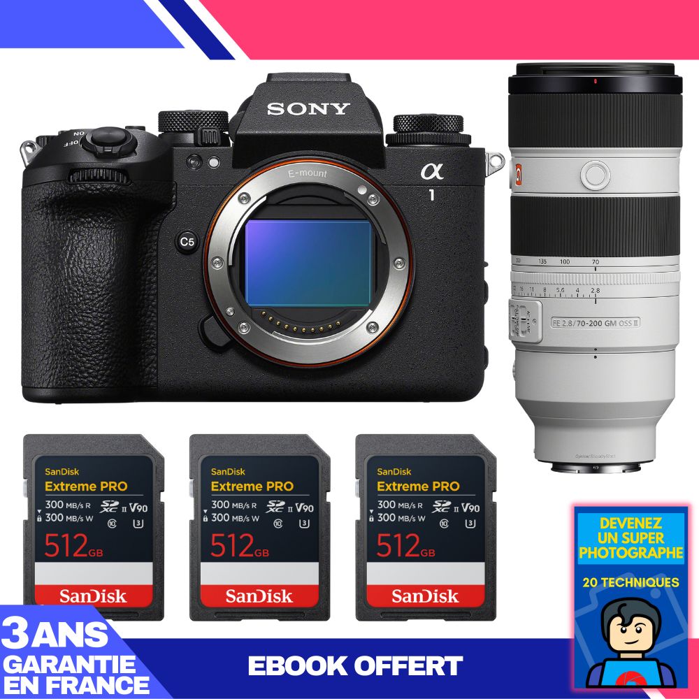 Boitier Sony alpha 1 II + FE 70 200mm f2.8 GM OSS II + 3 SanDisk Extreme PRO UHS II SDXC + Ebook 'Devenez Un Super Photographe - vue 3