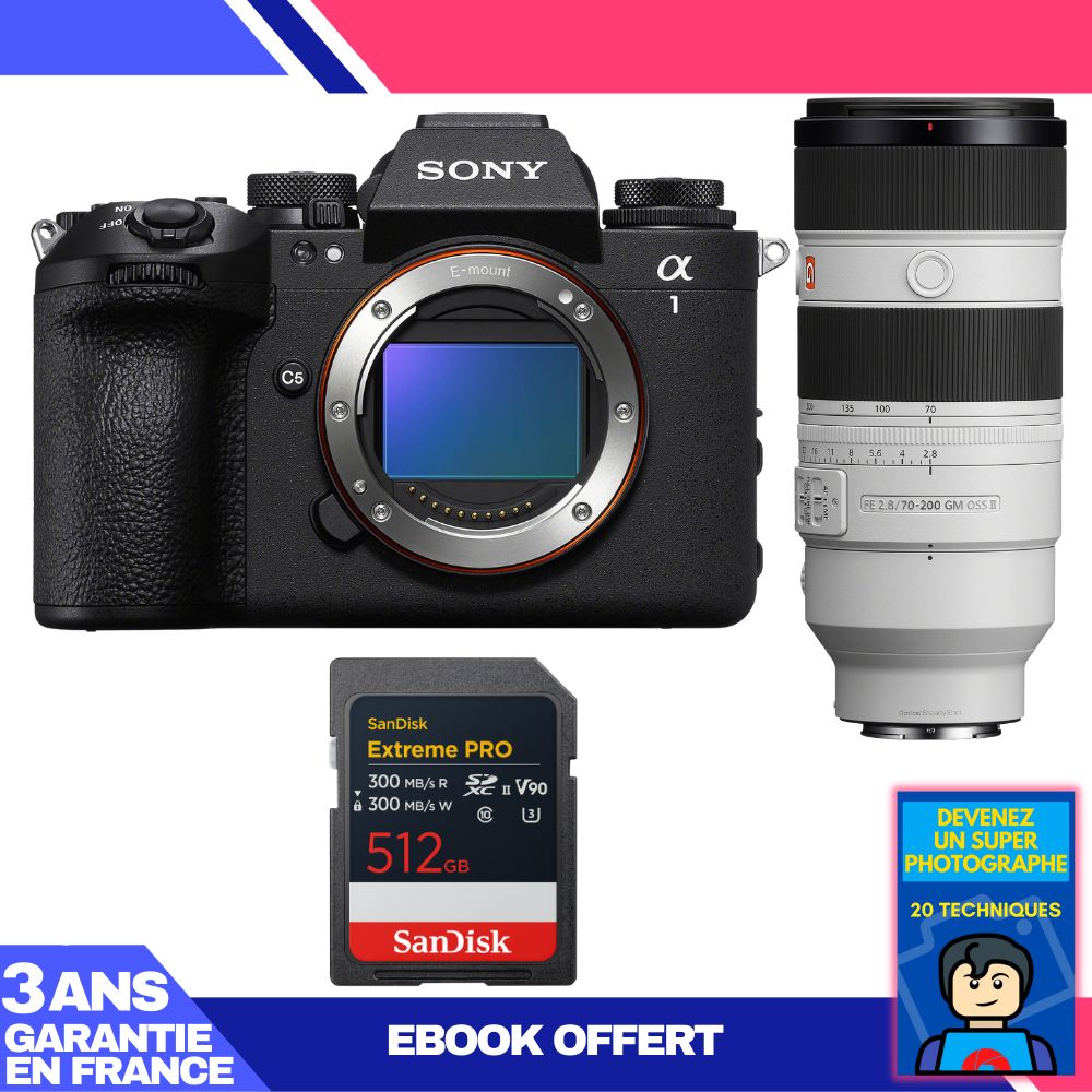 Boitier Sony alpha 1 II + FE 70 200mm f2.8 GM OSS II + 1 SanDisk Extreme PRO UHS II SDXC + Ebook 'Devenez Un Super Photographe