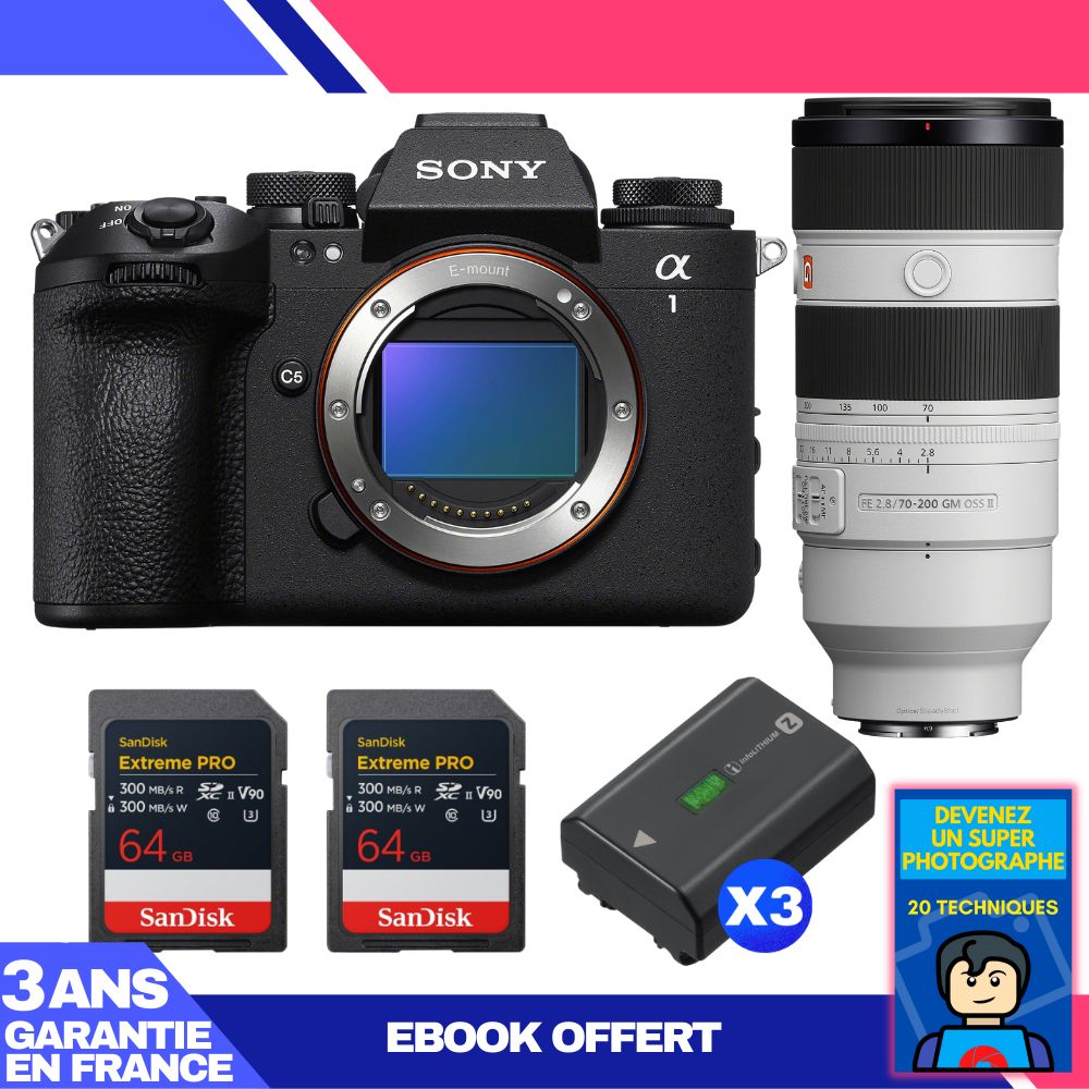 Boitier Sony alpha 1 II + FE 70 200mm f2.8 GM OSS II + 2 SanDisk Extreme PRO UHS II SDXC + 3 Sony NP FZ100 + Ebook 'Devenez Un Super Photographe - vue 4