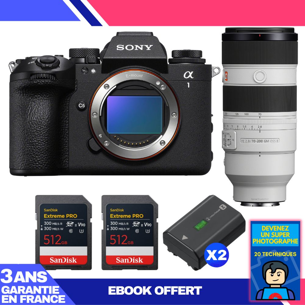 Boitier Sony alpha 1 II + FE 70 200mm f2.8 GM OSS II + 2 SanDisk Extreme PRO UHS II SDXC + 2 Sony NP FZ100 + Ebook 'Devenez Un Super Photographe - vue 2