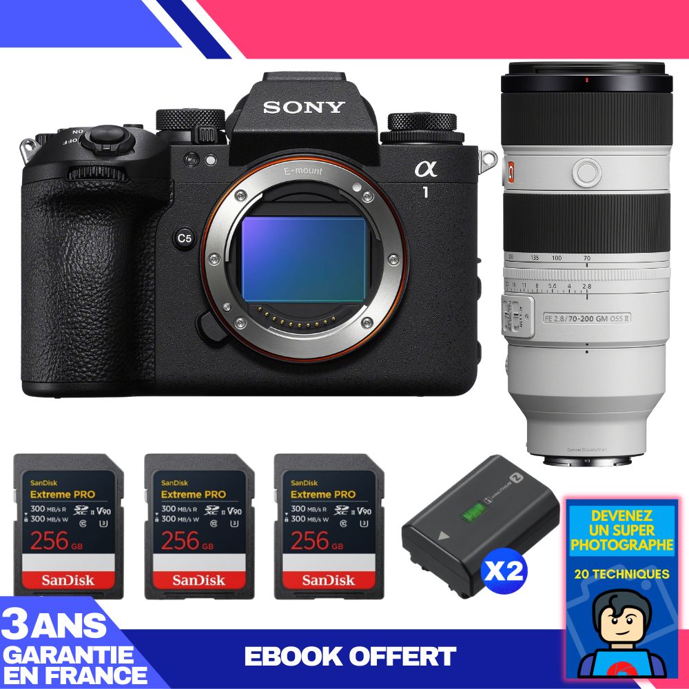 Boitier Sony alpha 1 II + FE 70 200mm f2.8 GM OSS II + 3 SanDisk Extreme PRO UHS II SDXC + 2 Sony NP FZ100 + Ebook 'Devenez Un Super Photographe - vue 2