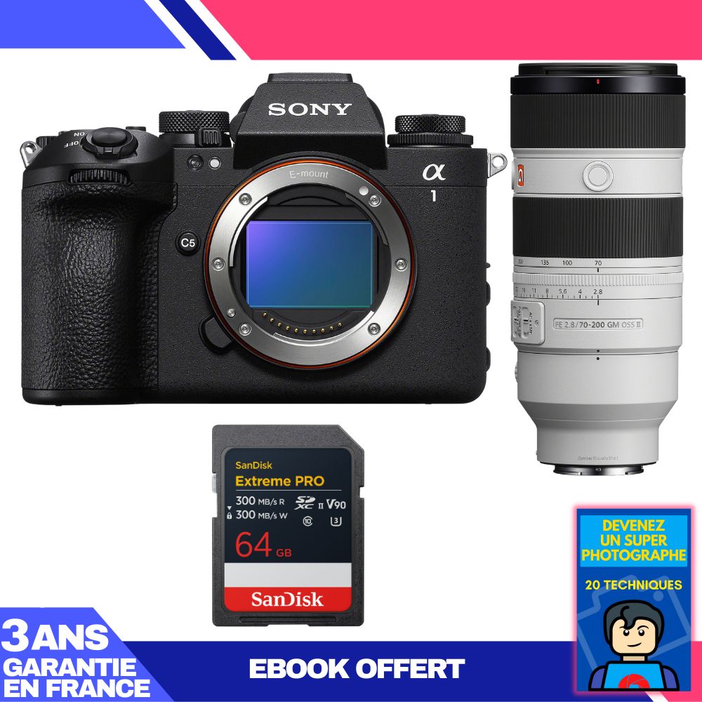 Boitier Sony alpha 1 II + FE 70 200mm f2.8 GM OSS II + 1 SanDisk Extreme PRO UHS II SDXC + Ebook 'Devenez Un Super Photographe - vue 3