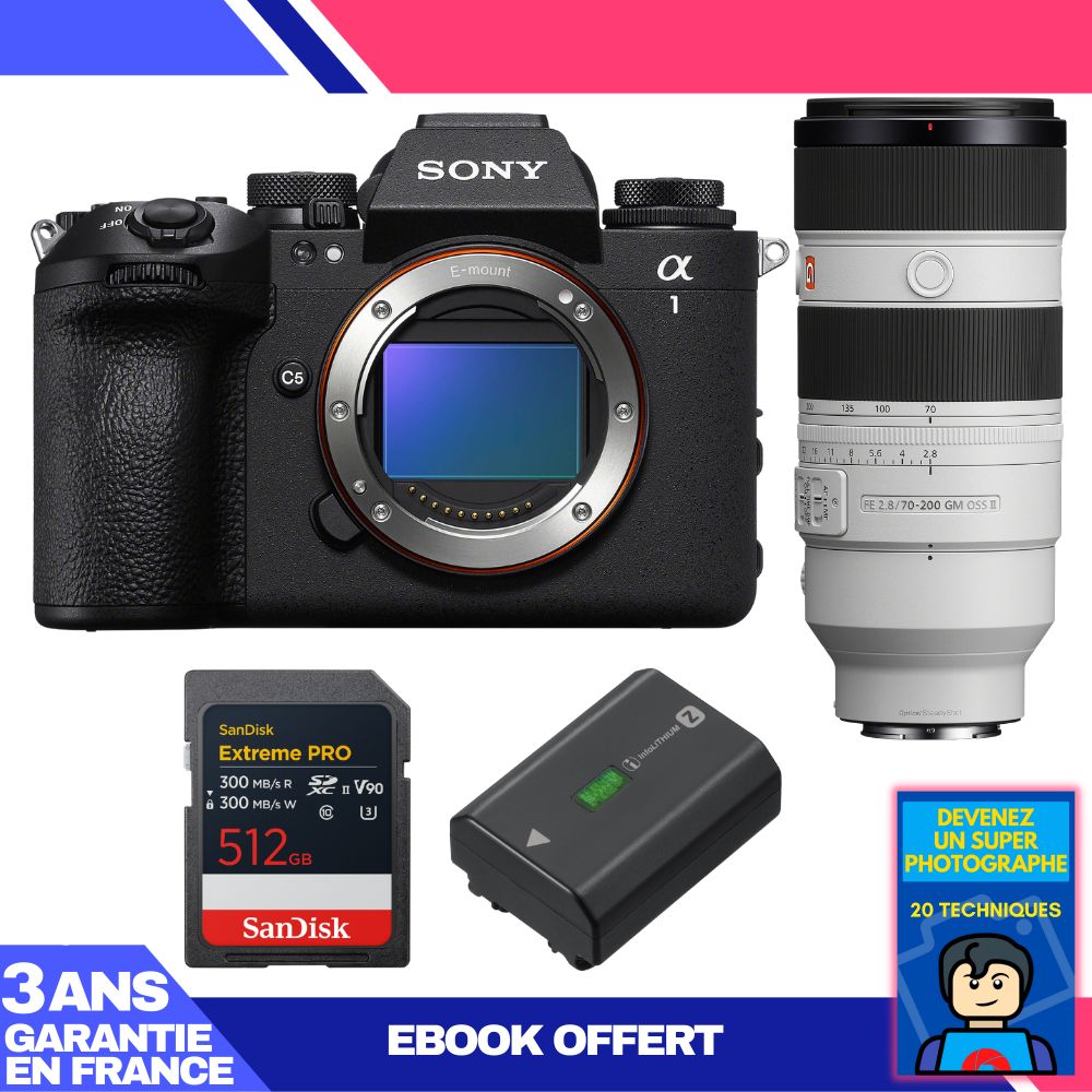 Boitier Sony alpha 1 II + FE 70 200mm f2.8 GM OSS II + 1 SanDisk Extreme PRO UHS II SDXC + Sony NP FZ100 + Ebook 'Devenez Un Super Photographe - vue 2