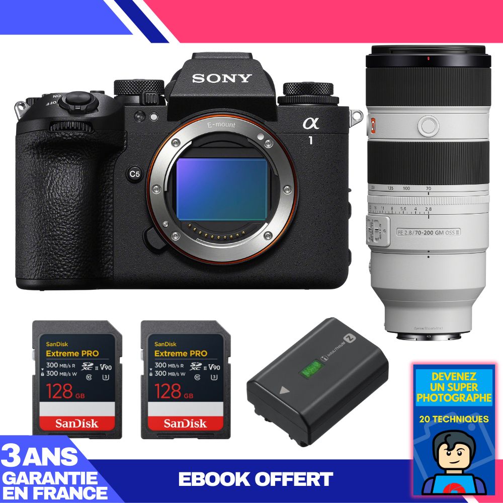 Boitier Sony alpha 1 II + FE 70 200mm f2.8 GM OSS II + 2 SanDisk Extreme PRO UHS II SDXC + Sony NP FZ100 + Ebook 'Devenez Un Super Photographe - vue 2
