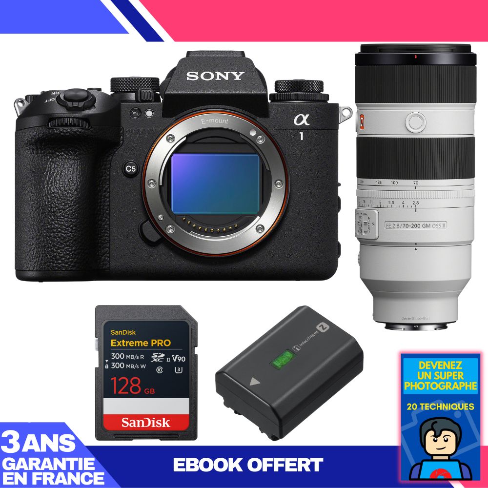 Boitier Sony alpha 1 II + FE 70 200mm f2.8 GM OSS II + 1 SanDisk Extreme PRO UHS II SDXC + Sony NP FZ100 + Ebook 'Devenez Un Super Photographe - vue 3