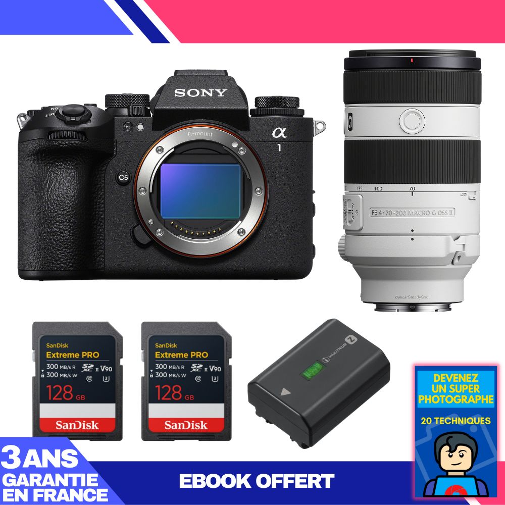 Boitier Sony alpha 1 II + FE 70 200mm f4 Macro G OSS II + 2 SanDisk Extreme PRO UHS II SDXC + Sony NP FZ100 + Ebook 'Devenez Un Super Photographe - vue 3