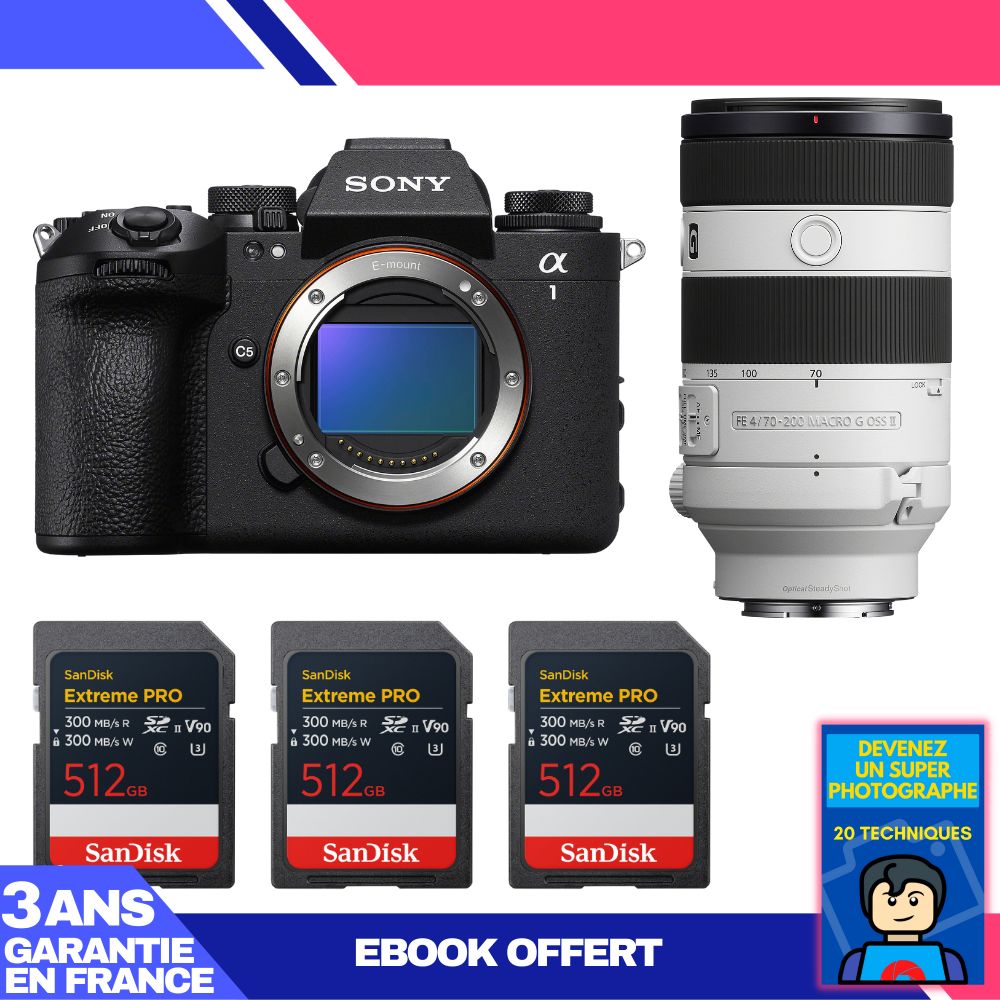 Boitier Sony alpha 1 II + FE 70 200mm f4 Macro G OSS II + 3 SanDisk Extreme PRO UHS II SDXC + Ebook 'Devenez Un Super Photographe - vue 2