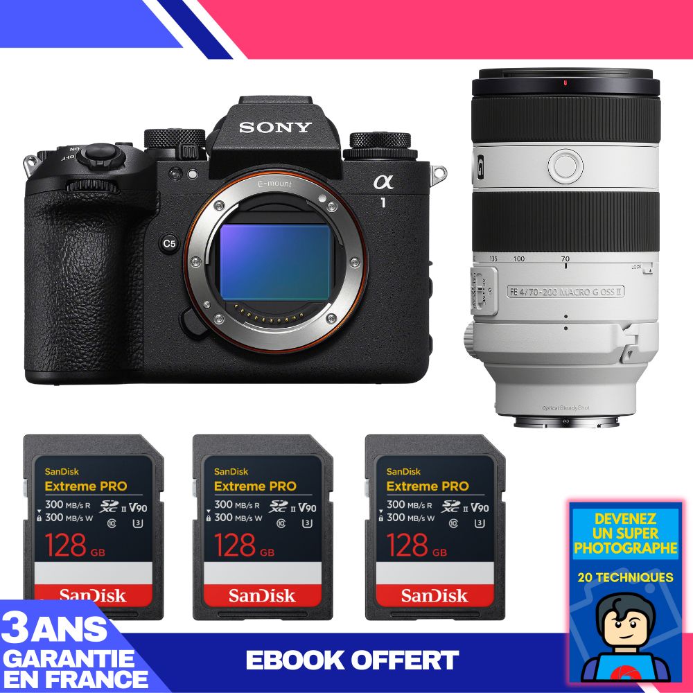 Boitier Sony alpha 1 II + FE 70 200mm f4 Macro G OSS II + 3 SanDisk Extreme PRO UHS II SDXC + Ebook 'Devenez Un Super Photographe - vue 3